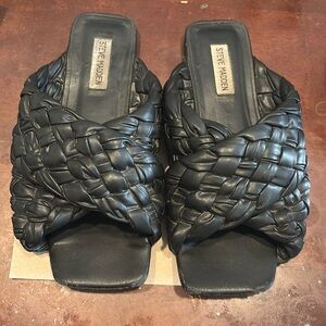 Steve Madden Women's Marina Braided Square-Toe Slides Size 9 Color Black